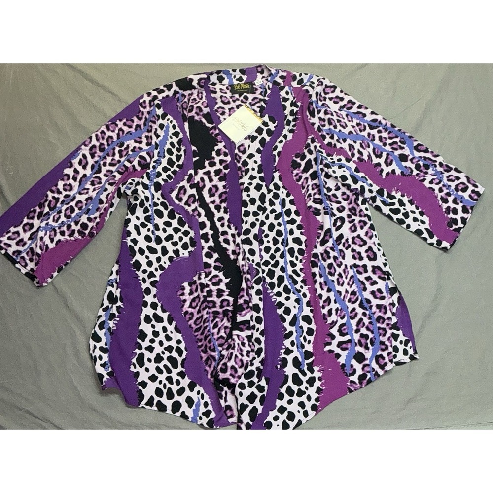 Bob Mackie Wearable Art XL  NWT Cardigan Cheetah Stripe Purple Fuchsia